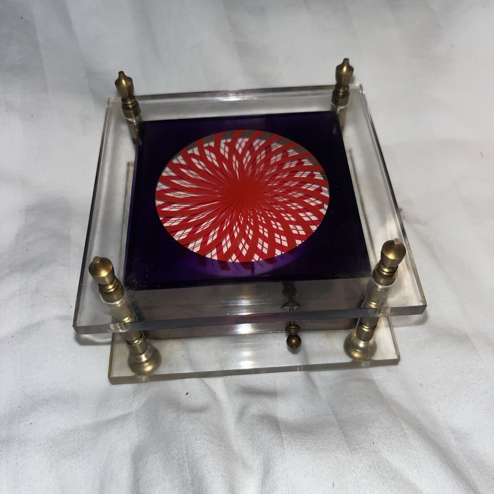 Vintage Japan Kaleidoscope Red/Blue Psychedelic Music Box Lucite Hippie Works.