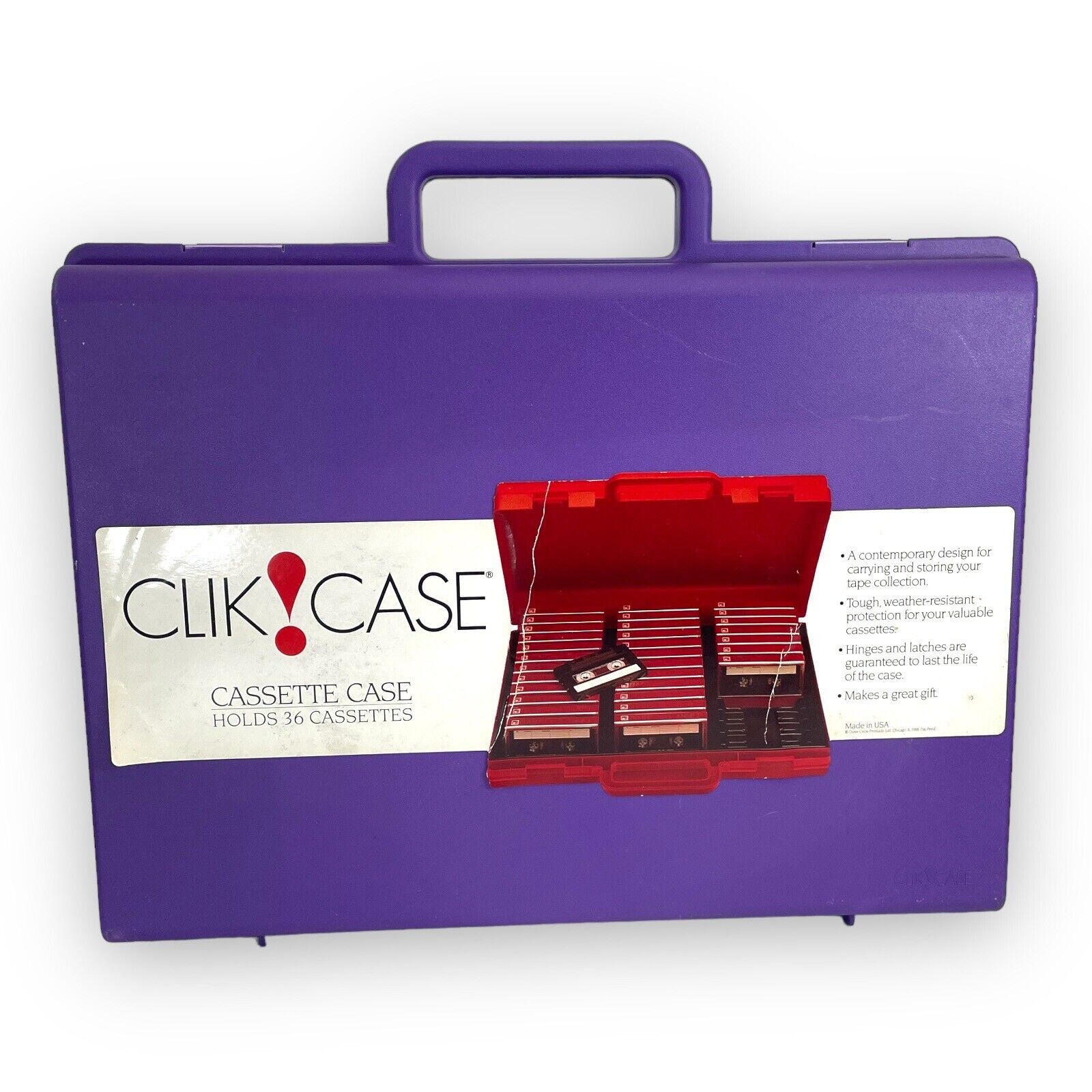 Vintage 1990's Purple Plastic CLIK CASE 36 Cassette Holder Briefcase Box