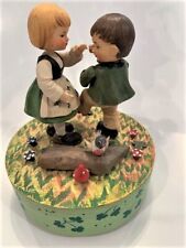 Vintage Anri Music Box Hand Crafted In Italy Boy Girl Dancing in Irish Shamrocks picture