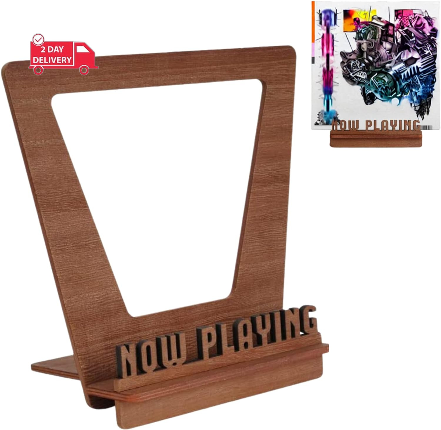 Now Playing Vinyl Record Stand 3D Retro Holder for Vinyl Records Wood Record Sta