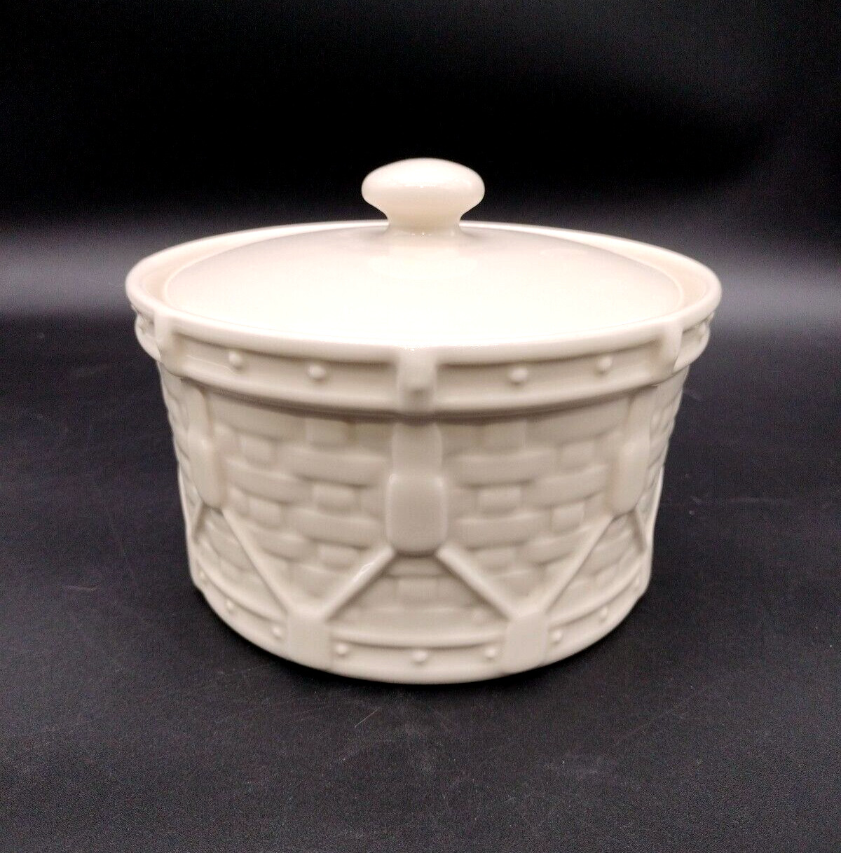 Longaberger Crock Ivory Woven Traditions Pottery Drum Container Made in the USA