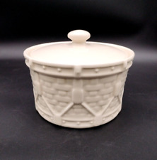 Longaberger Crock Ivory Woven Traditions Pottery Drum Container Made in the USA picture