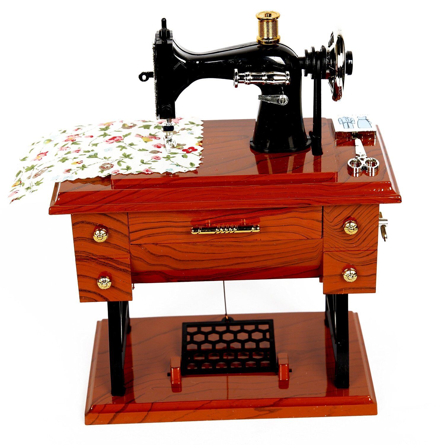 Vintage Mini Sewing Machine Style Plastic Music Box Table Desk Decoration Toys