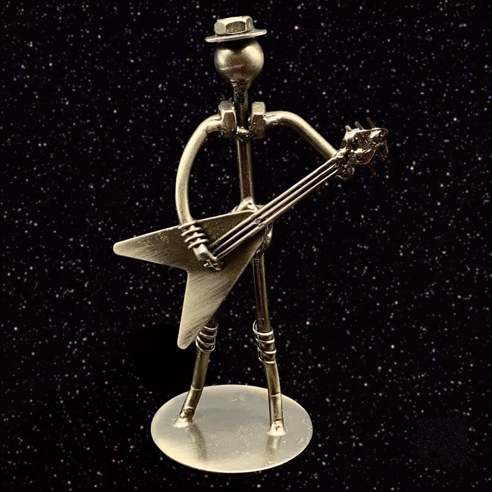 Vintage Handmade Metal Nut & Bolt Rockstar Guitar Sculpture Figure 6.5”T 5”W