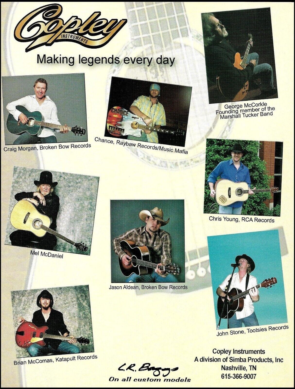 Copley Guitar 2007 ad Country artist Jason Aldean Craig Morgan George McCorkle