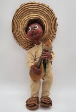 Vintage Mexican Wooden Folk Art  Figurine Playing  Banjo, 12 Inches Tall picture