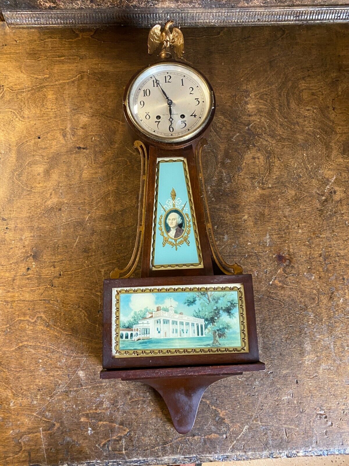 Antique Seth Thomas GEORGE WASHINGTON Banjo Wall CLOCK Complete Original Vintage