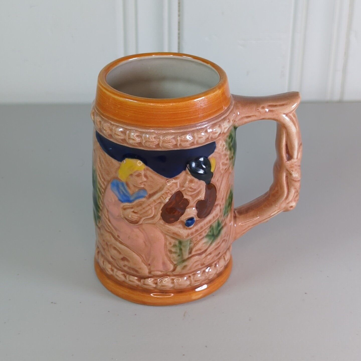 Vintage Ceramic Beer Stein Mug - Man and Woman Playing Guitar at Table - Used -