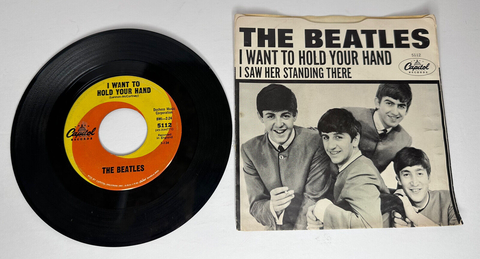 Vintage Beatles 1964 Single: 'I Want to Hold Your Hand' & 'I Saw Her Standing Th
