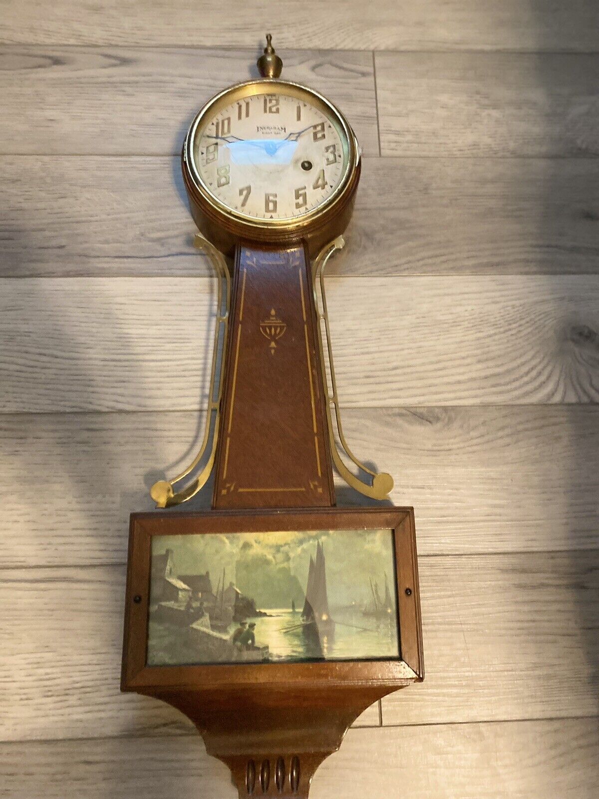 Antique E. Ingraham Banjo Wall Clock 8-Day, Time/Strike, Key-wind