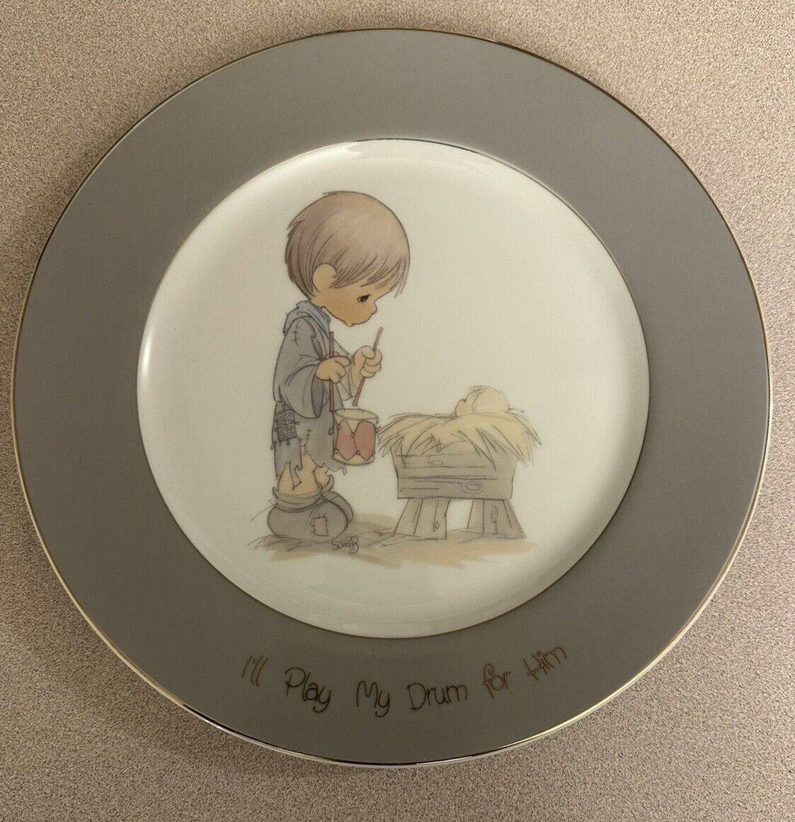Precious Moments I\'ll Play My Drum For Him Plate Vintage 1982