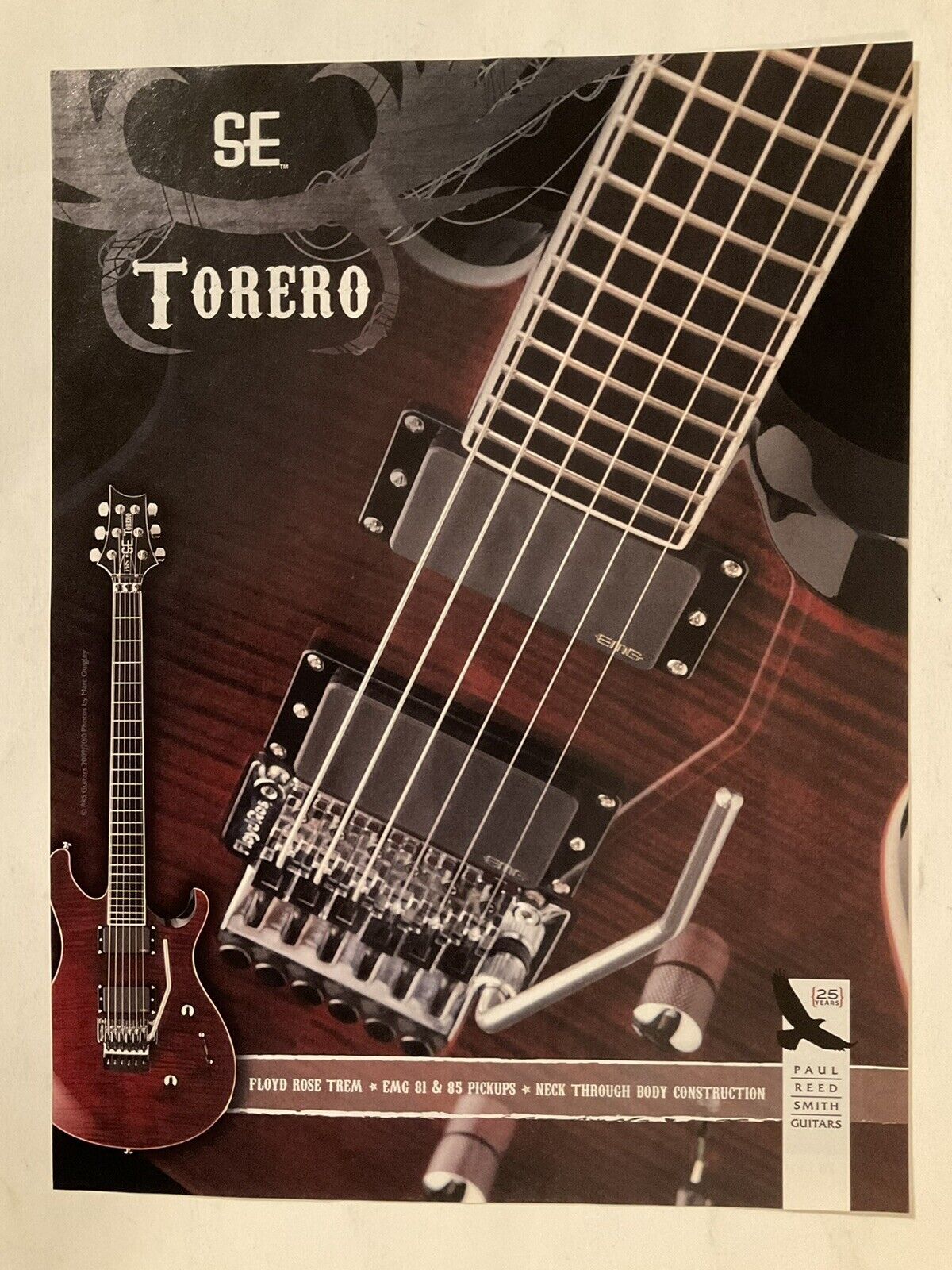 Paul Reed Smith Guitars PRS Print Ad 2010 SE TORERO 25 Years VTG Original  10-1