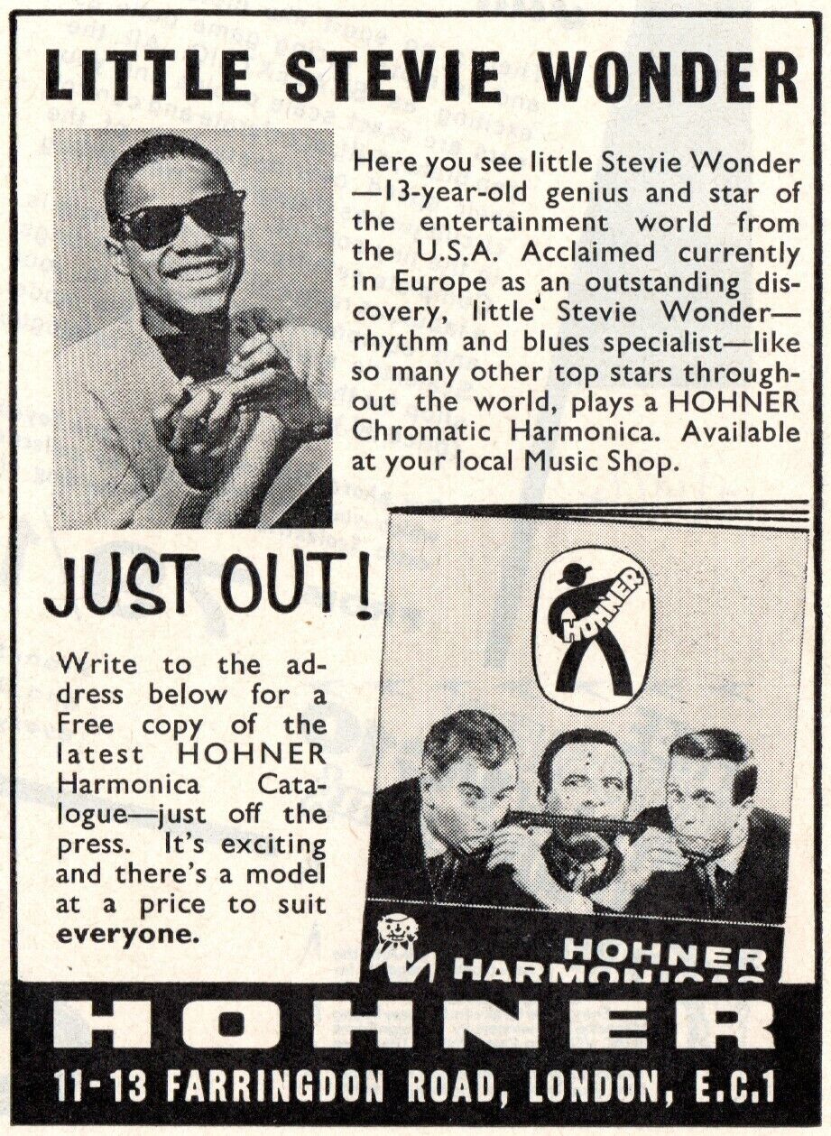Vintage Hohner Harmonicas Advert - Original 1964 - Stevie Wonder aged 13
