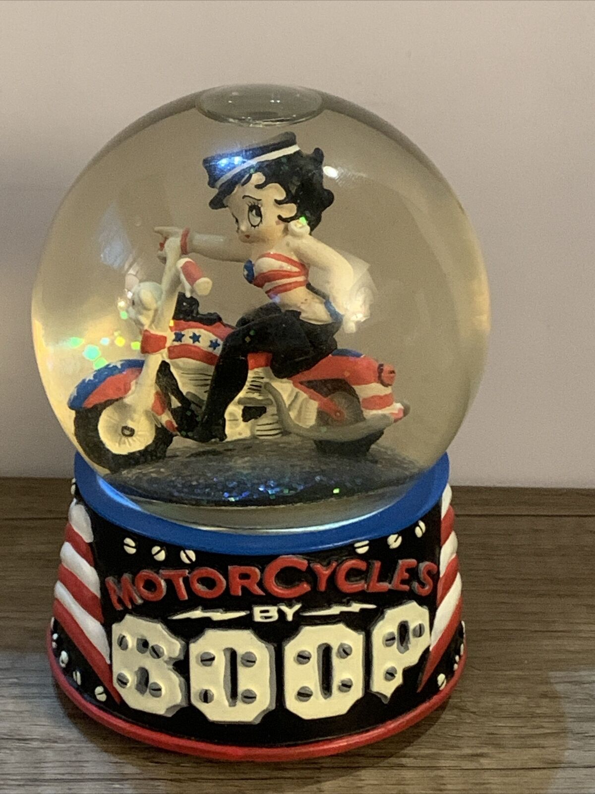 Vintage 1996 Made In America Betty Boop Motorcycle Musical Snow Globe Music Box