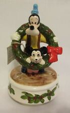 Vintage Schmid Goofy Mickey Music Box '81 Rudolph Christmas Wreath Ceramic #4319 picture