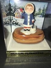 Vintage Music Box Musical Playmates Plays (Playmates) Girl Pulling Sled picture