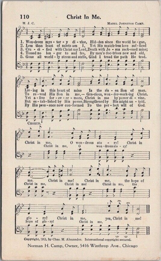 Vintage HYMN Religious Song Lyrics Postcard 