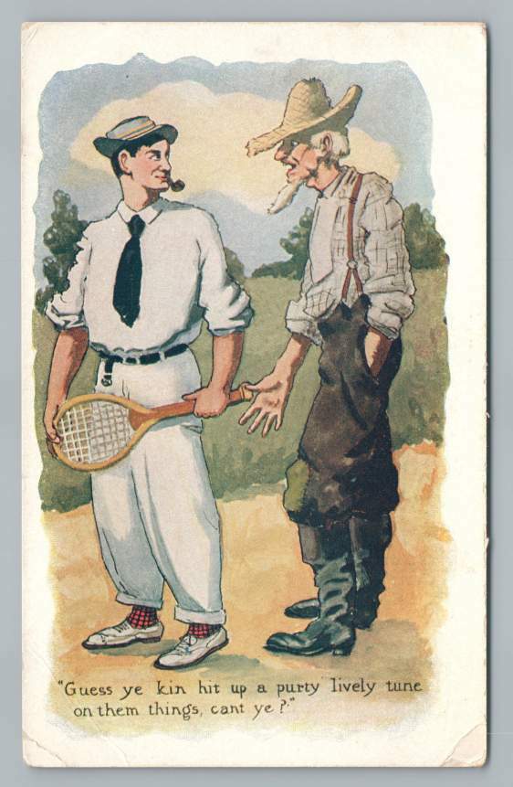 Pipe Smoking Tennis Man w Hillbilly Mistaking Racket for Banjo Bluegrass Music