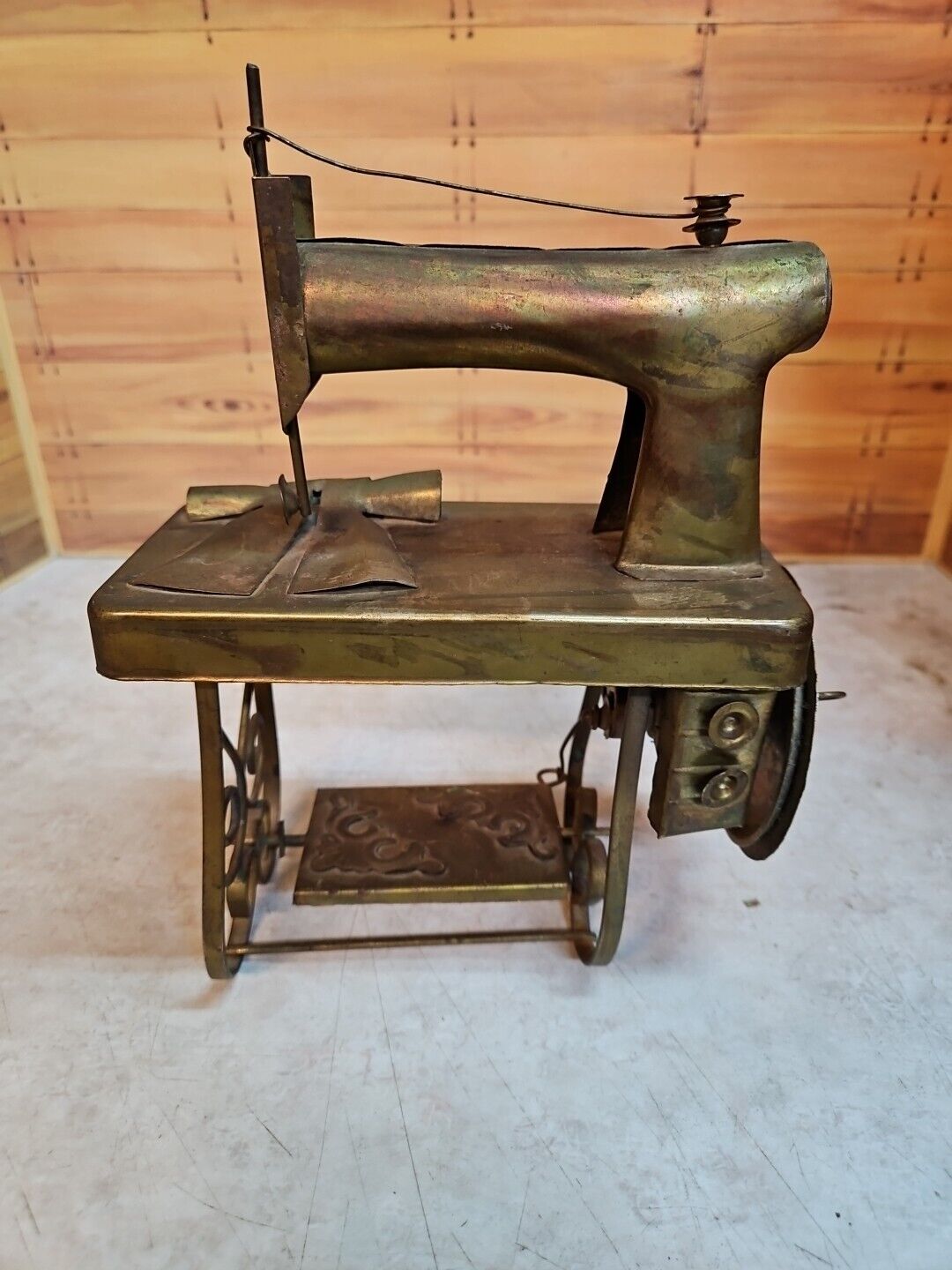 Vintage Brass Copper Metal Art Sewing Machine Music Box; Music Works