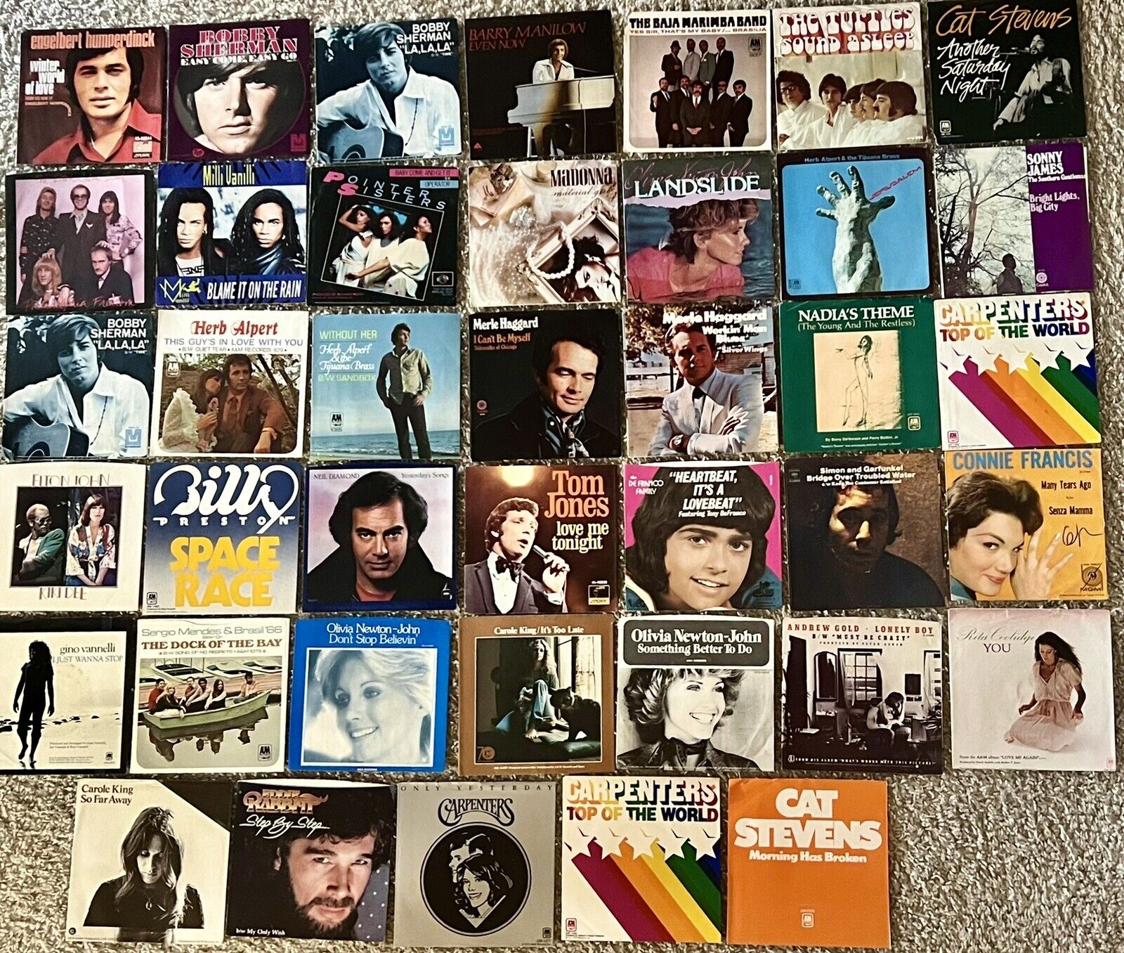 Lot Of 40 Vintage 45 Record Picture Sleeves 1970s & 1980s Pop Rock Country