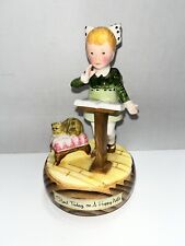 Vintage 1974 Ceramic Music Box Girl Cat Love Is A Many Splendored Thing Japan picture