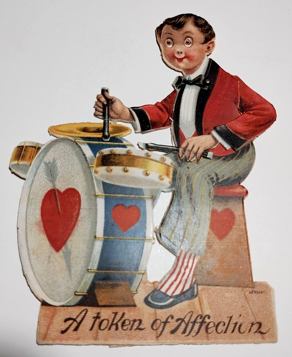 Vintage Valentine Mechanical Moving Drummer Boy w/ Moving Eyes 1940s Drum