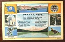 Oregon State song lyrics - Linen postcard - State flag, seal flower, bird  picture