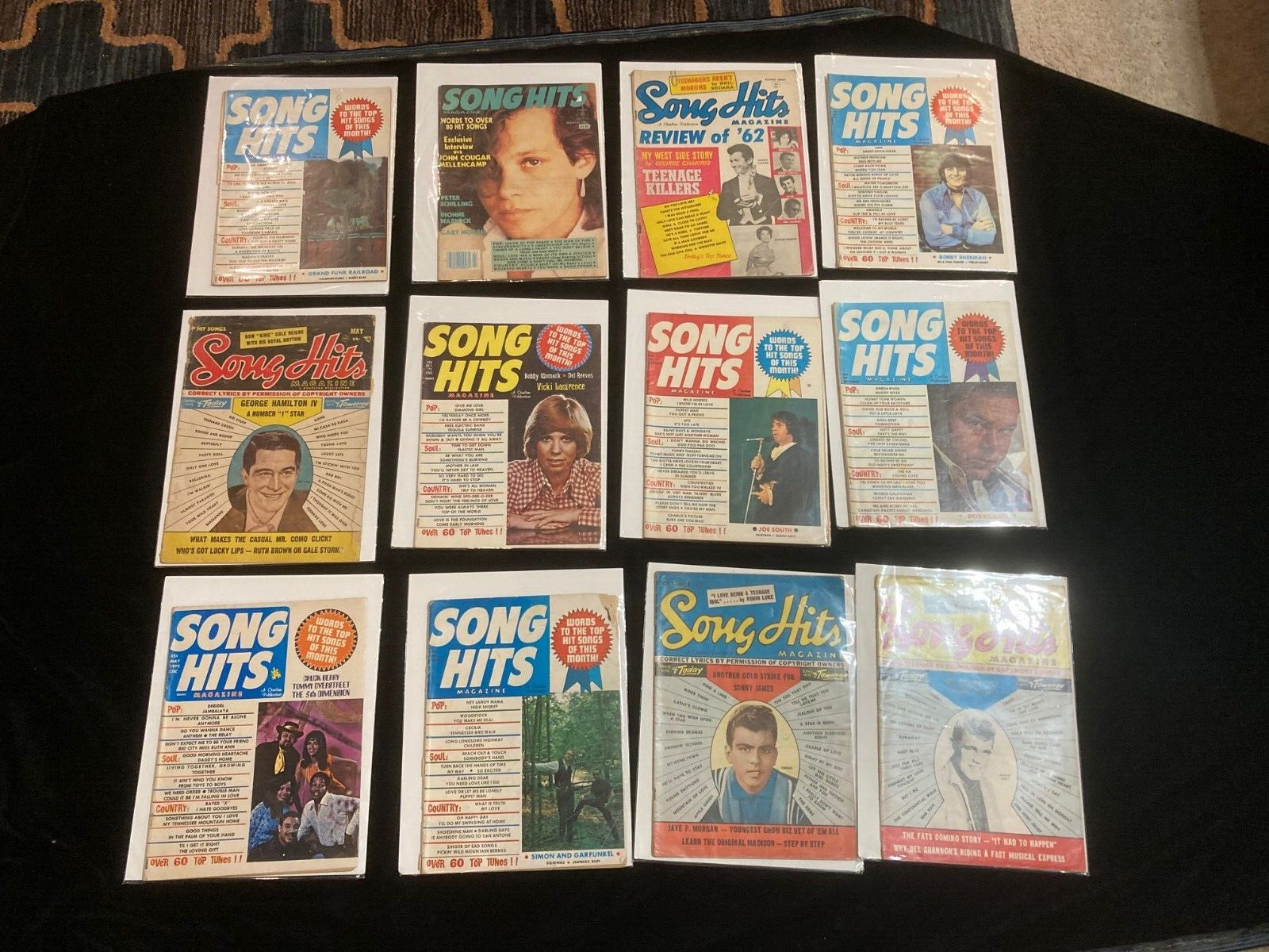 Vintage Lot Of 12 Song Hits Magazines 1960s & 70\'s  top artists bag/boarded