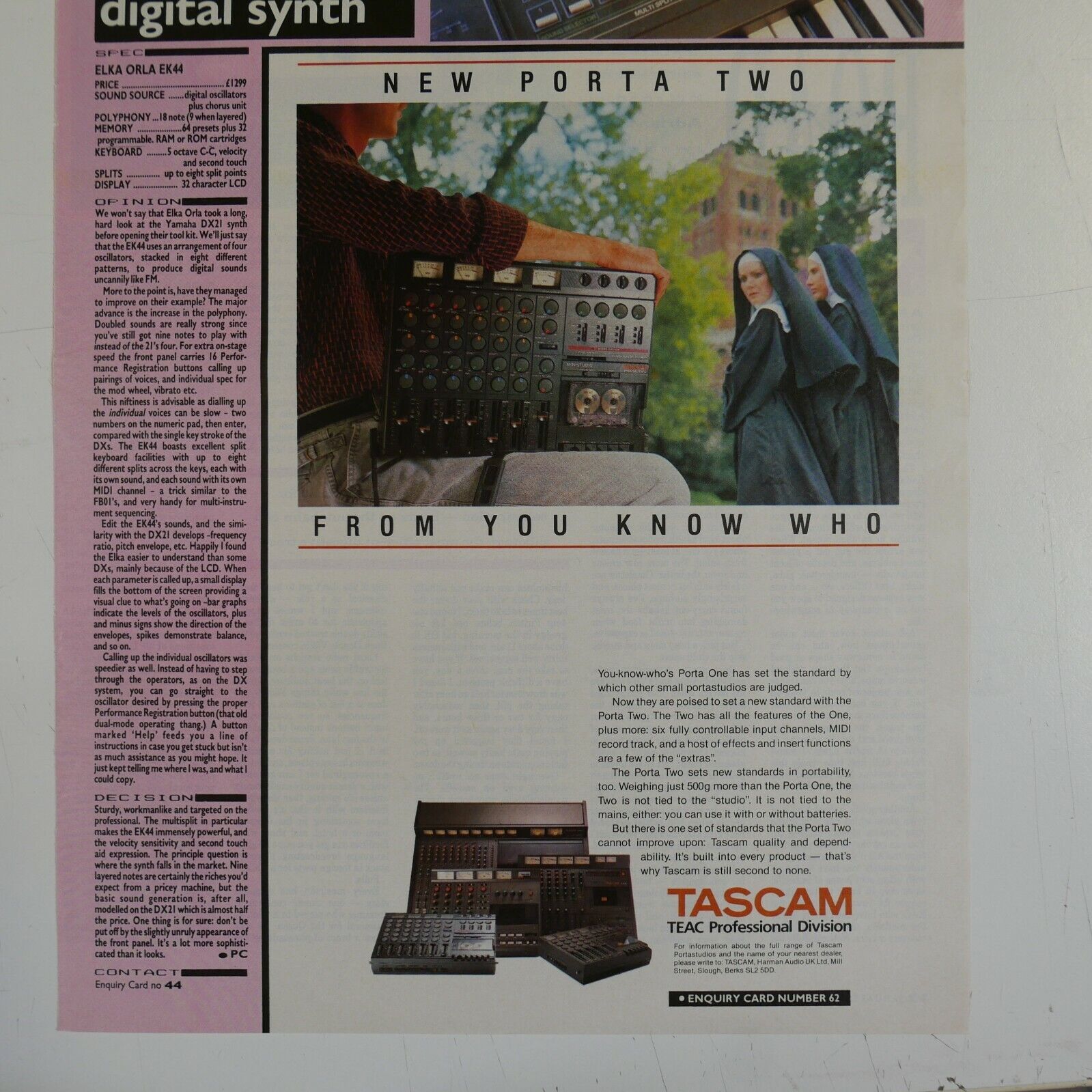 vintage 22x30cm magazine cutting TASCAM PORTA TWO + elka orla review
