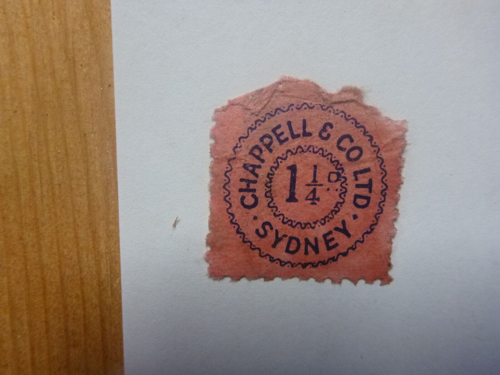 OLD CHAPPELL & Co MUSIC ROYALTY STAMP SYDNEY- 1¼d RED/BLUE