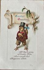 Antique Easter Postcard Anthropomorphic Chick Playing Guitar Top Hat c1910 picture