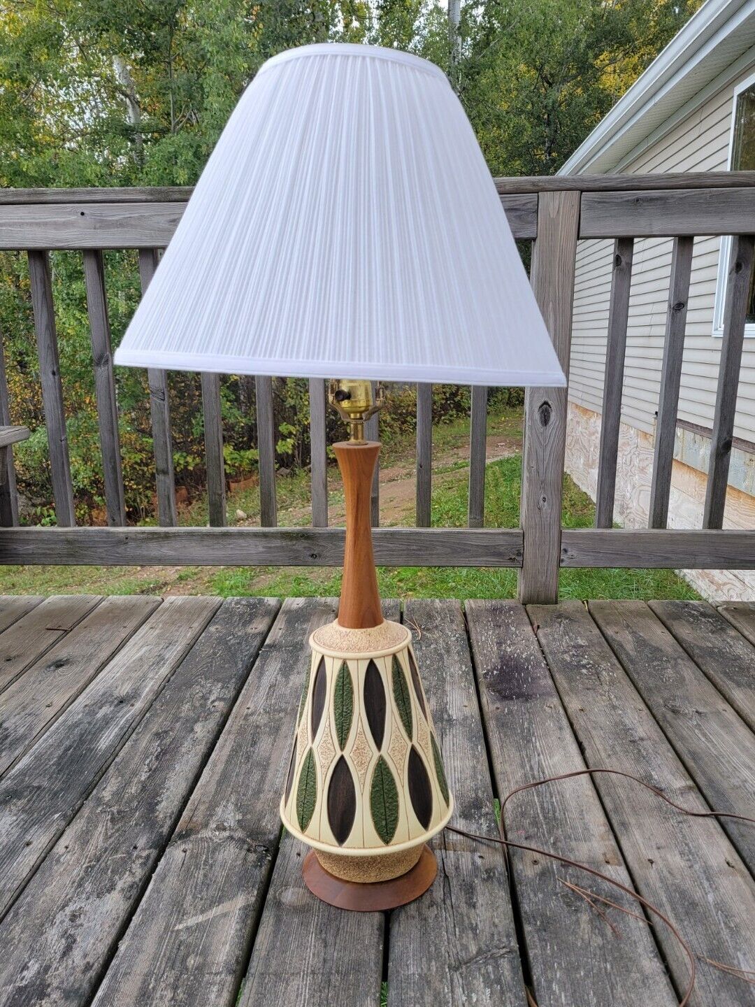 Mid Century Wood and Plaster Table Lamp Textural Design 34\