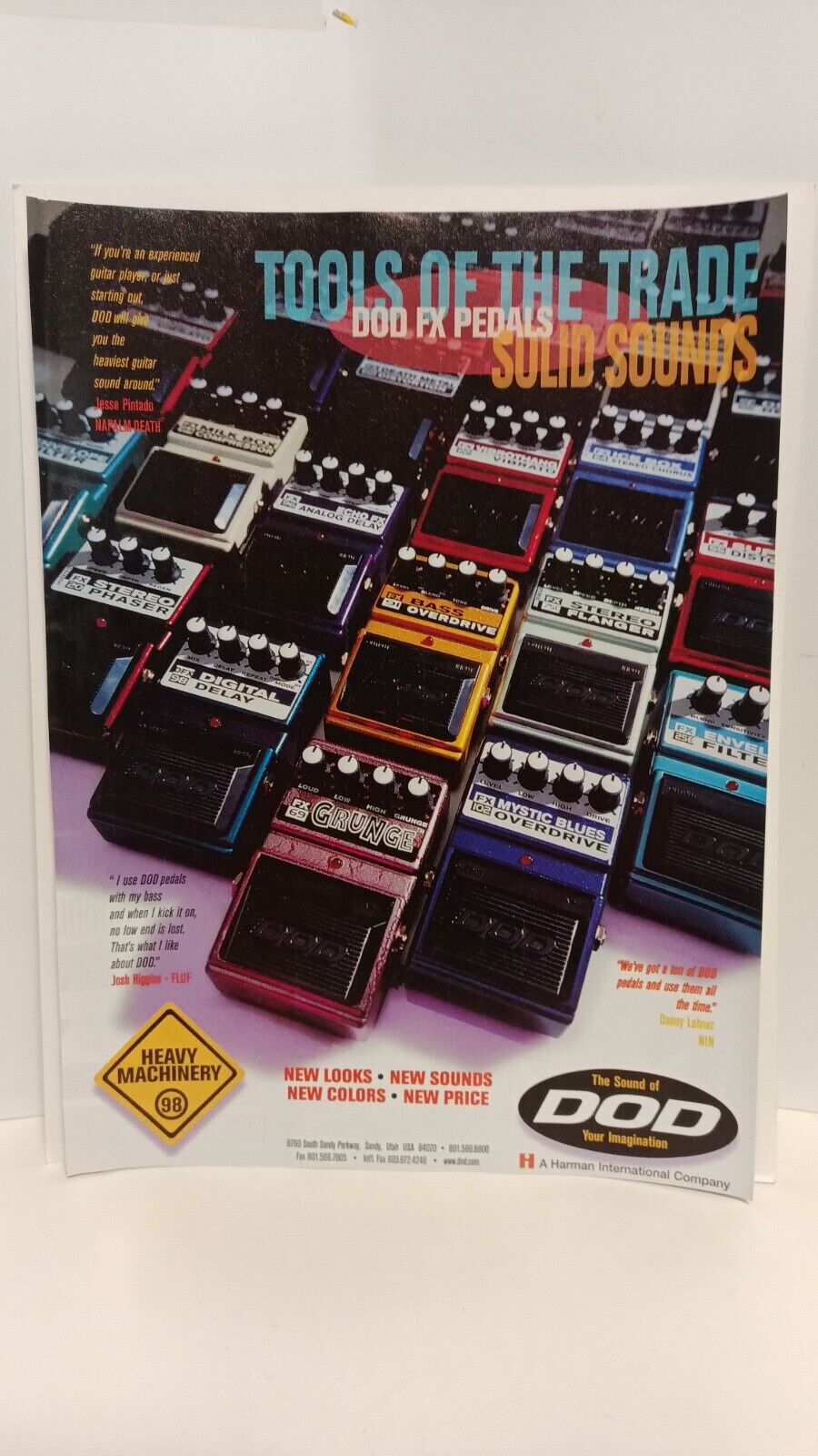 DOD GUITAR EFFECT PEDALS - HEAVY MACHINERY -  11X8.5 - 1998 PRINT AD.  x4