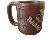 Mara Pottery Mexico Coffee Mug, Musical Instruments: Guitar Drum Saxophone Piano picture