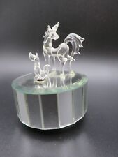 Vintage Music Box Carousel Glass Unicorn and Dog Figurine-Mirror Panels picture