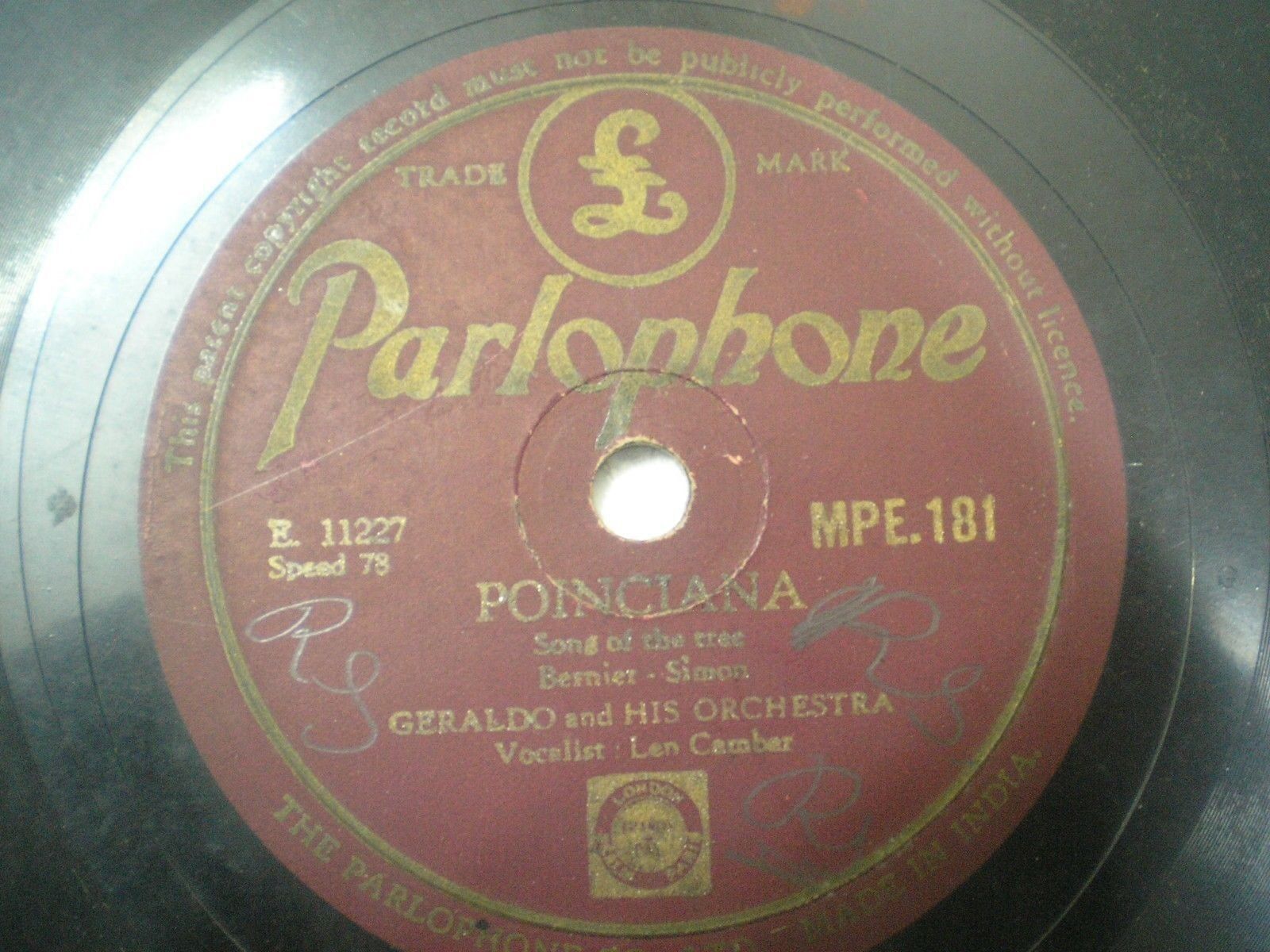 GERALDO & HIS ORCHESTRA MPE 181 INDIA INDIAN RARE 78 RPM RECORD 10