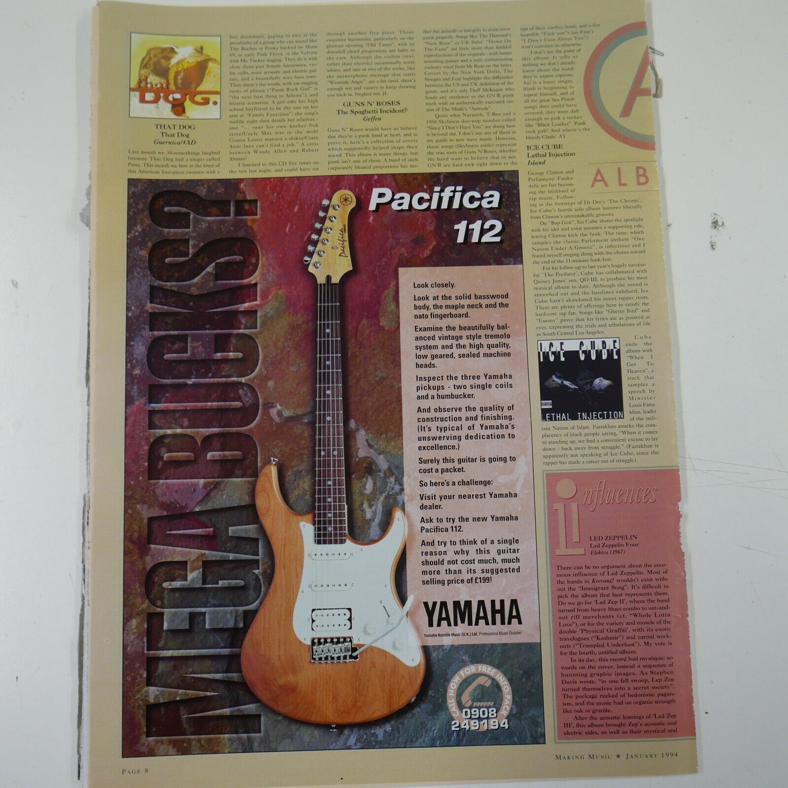 21x30cm magazine cutting 1994 YAMAHA PACIFICA 112