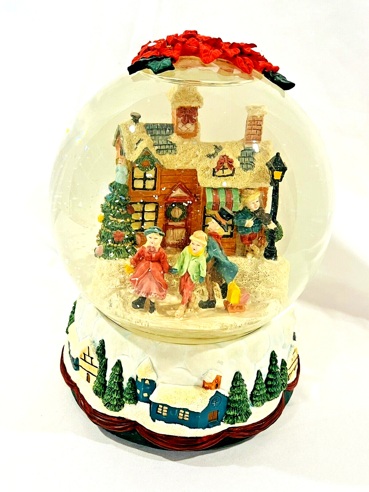 Vintage Christmas Snow Globe Wind-Up Musical Holiday Melody Ceramic Base