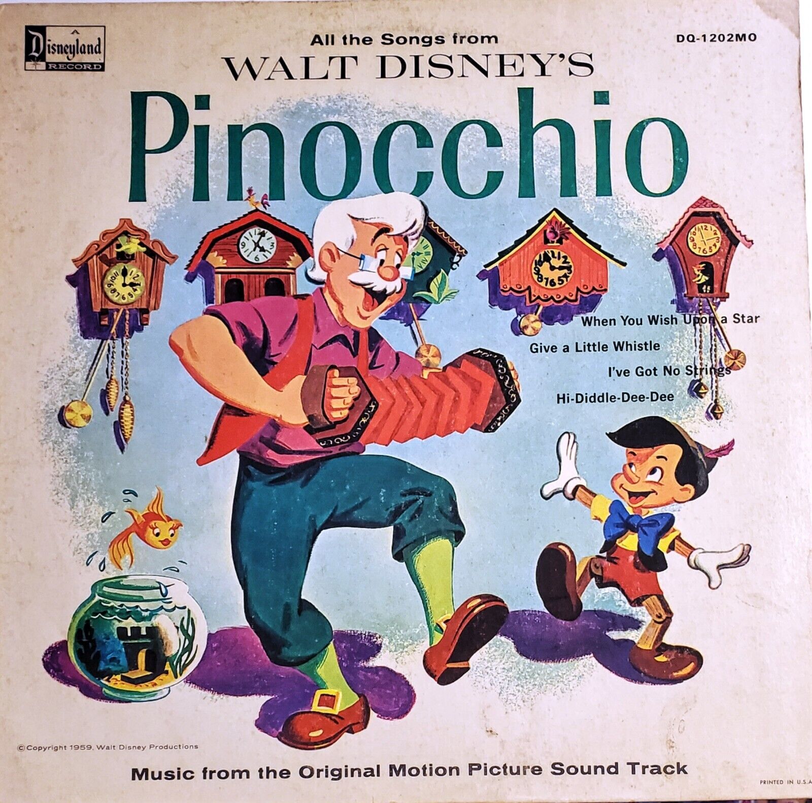 Walt Disney's Pinocchio LP (Various), 1963 Disneyland VG+/VG.