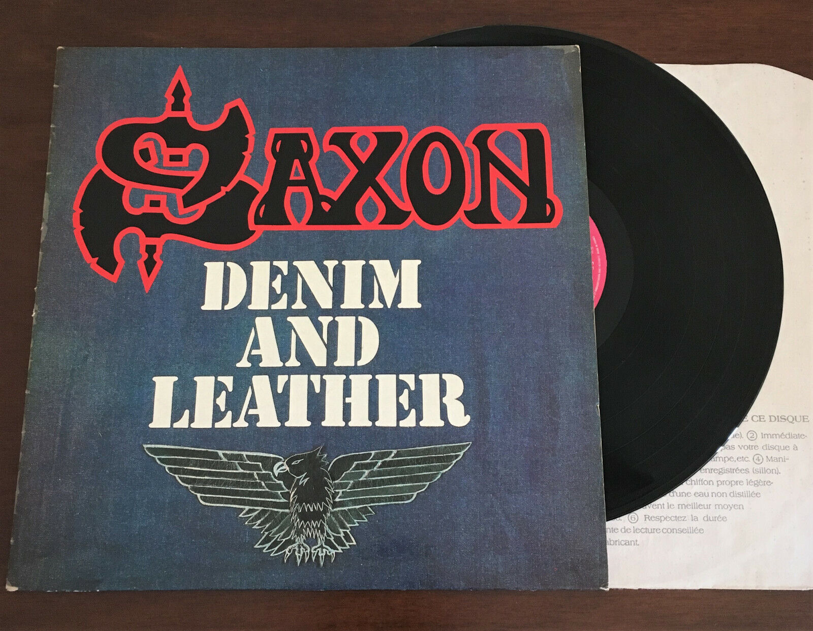 Saxon - Denim and Leather 1st Press French Vinyl \'81 LP Laminated Cover Rare VG+