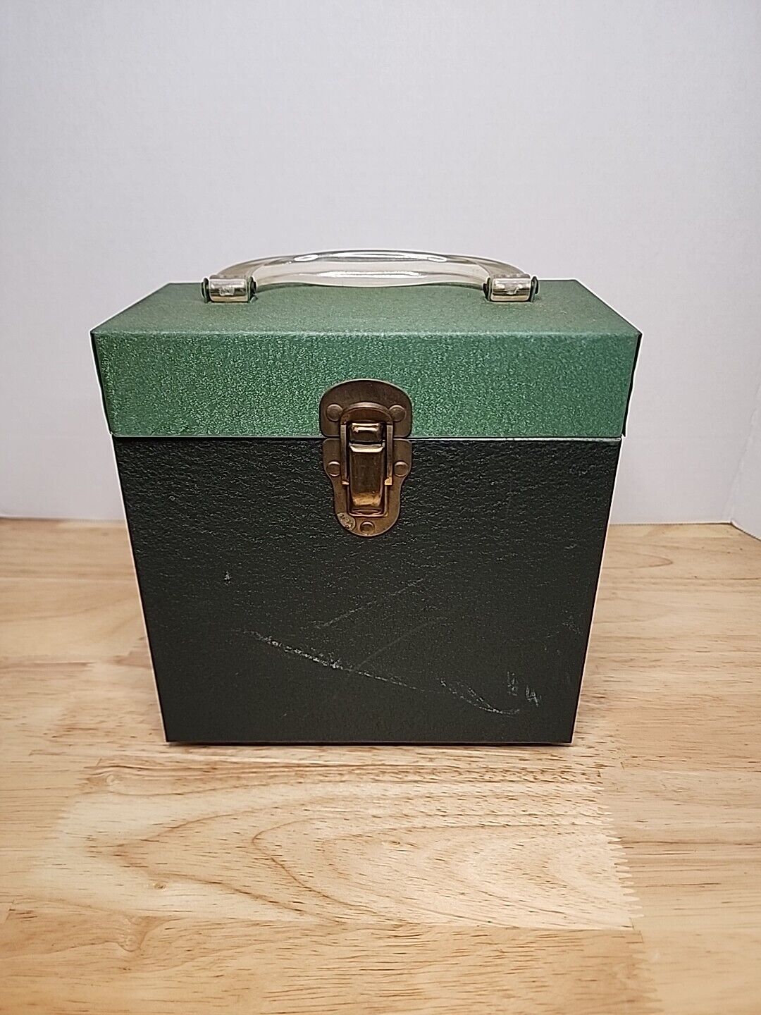 Vintage Metal Record Case Box 2 Tone Green 45 RPM Records Retro With Index Cards