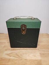 Vintage Metal Record Case Box 2 Tone Green 45 RPM Records Retro With Index Cards picture