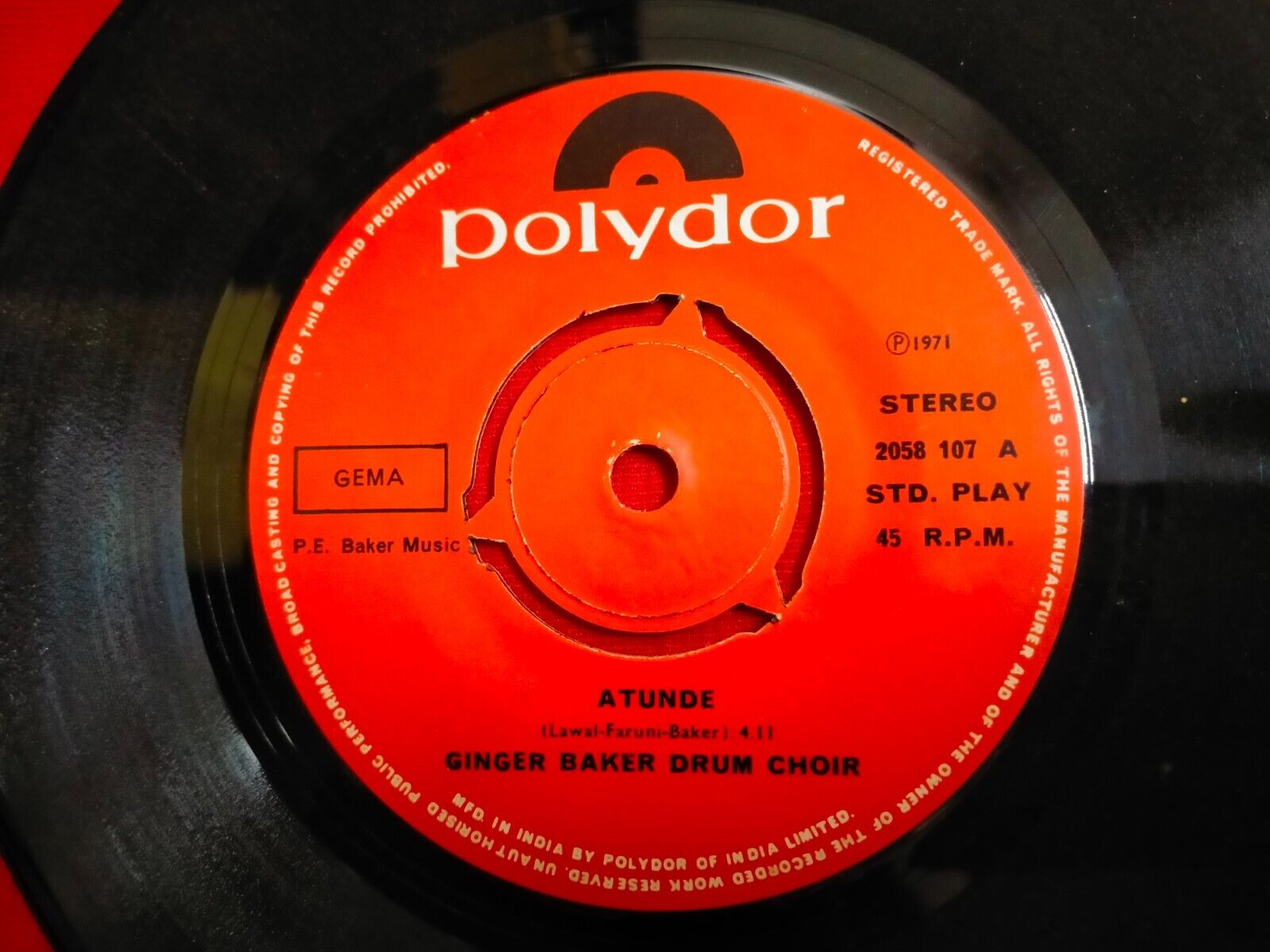 Ginger Baker Drum Choir atunde RARE SINGLE record 7\