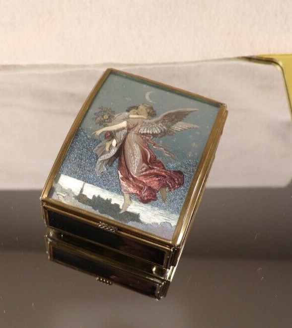 VINTAGE BRASS ENESCO MUSIC BOX PLAYS A WHOLE NEW WORLD FEATURES AN ANGEL & CHILD