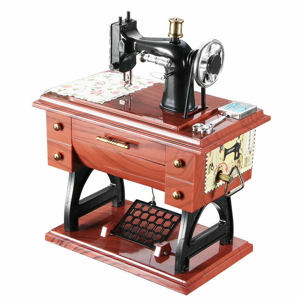 Vintage Music Box Mini Sewing Machine Style Mechanical Birthday Gift Table Decor