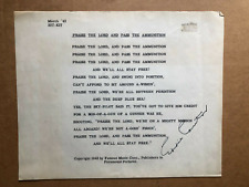 W W II Autograph EDDIE CANTOR 'Praise the Lord & Pass the Ammunition' Lyrics picture