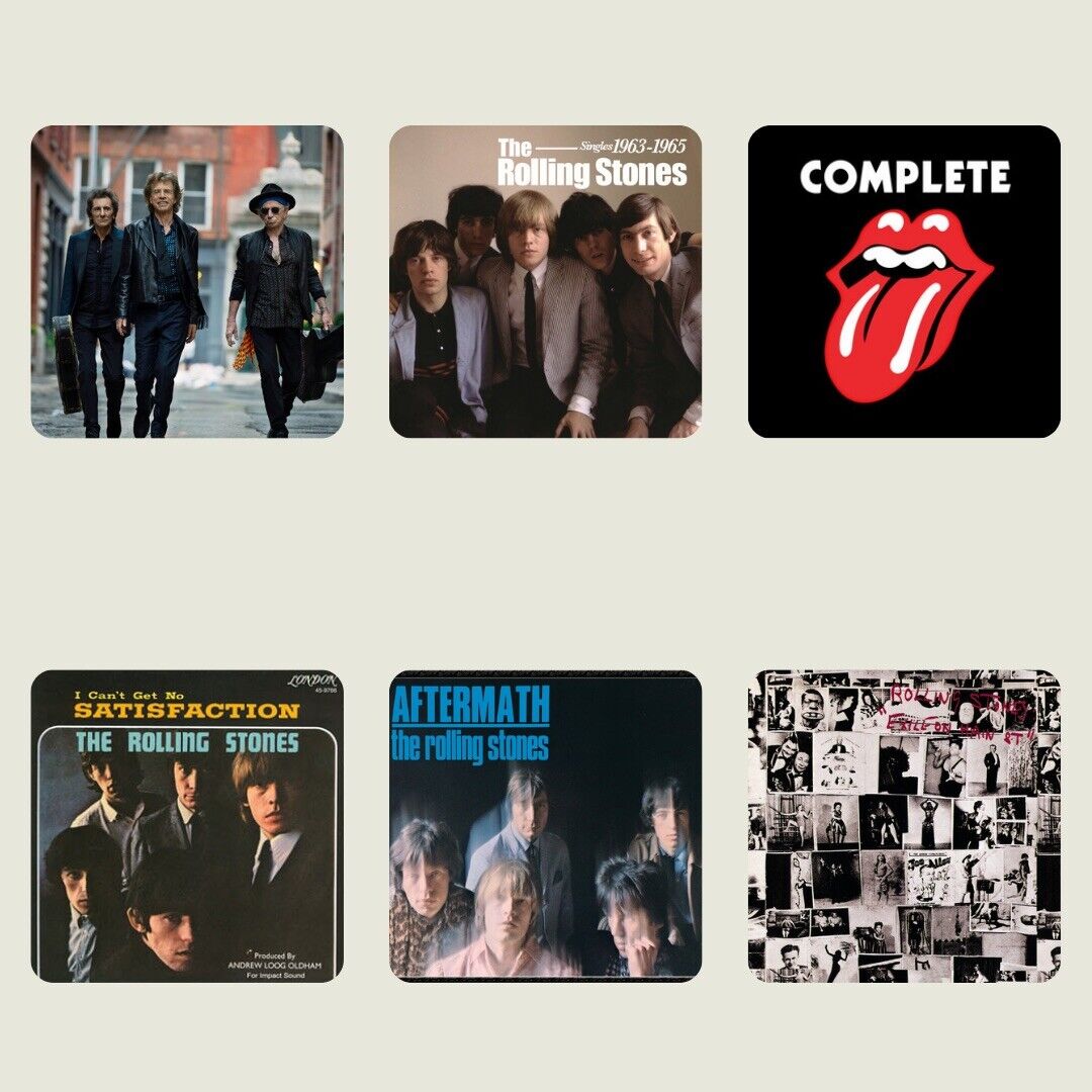 Rolling Stones 6 Coaster Set Mick Jagger Ronnie Wood Satisfaction Keith Richards