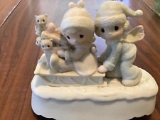 Precious moments “Winter Wonderland” Musical 7” long vintage figurine picture