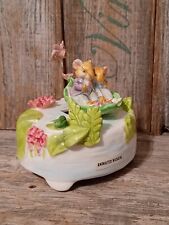 Vintage Otagiri Boy and Girl Mouse Mice in Boat Music Box It's a Small World  picture