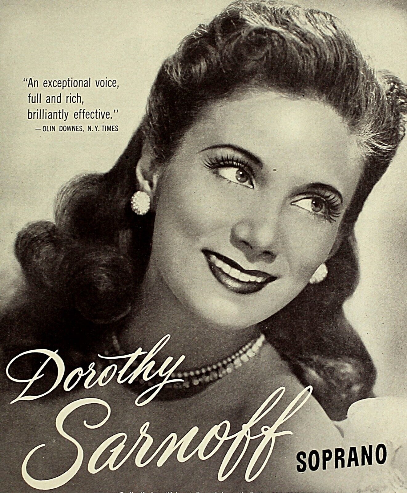 Vintage Music Print Ad DOROTHY SARNOFF Soprano 1949 Booking Ads 13 x 9 3/4